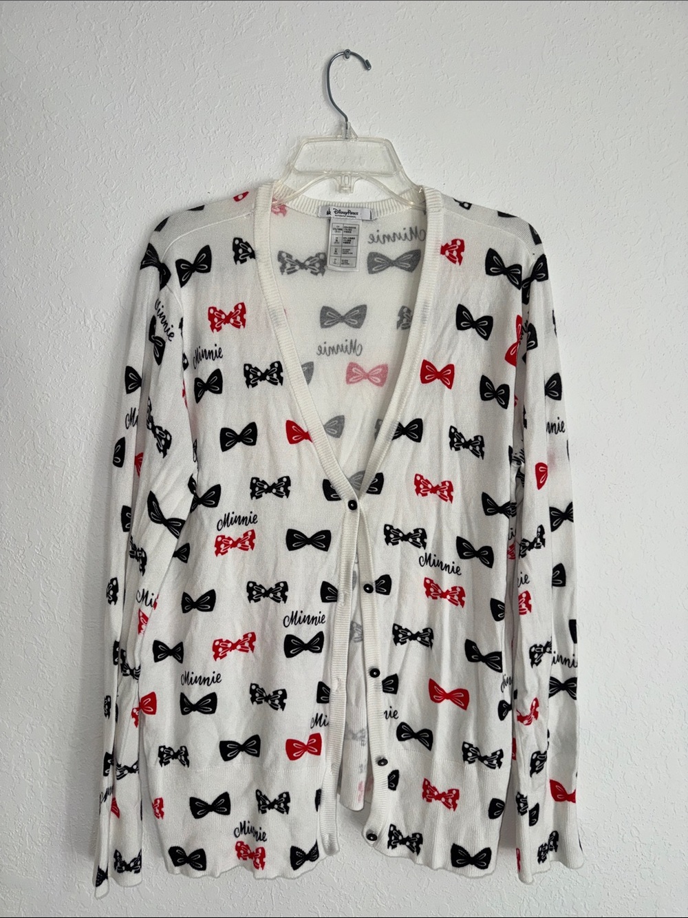 Disney Minnie Bow Print Button-Front Cardigan - White/Black/Red